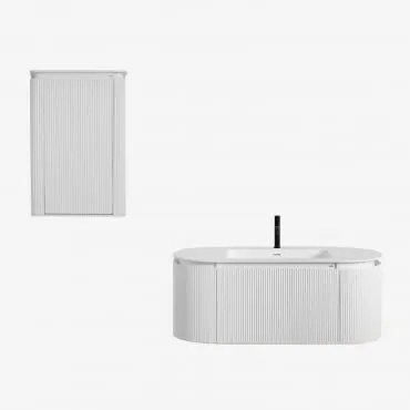 Conjunto De Móveis De Casa De Banho Em Madeira Com Lavatório Integrado Carsone Branco & Branco & Sem Espelho & Preto ↑20 - Sklum