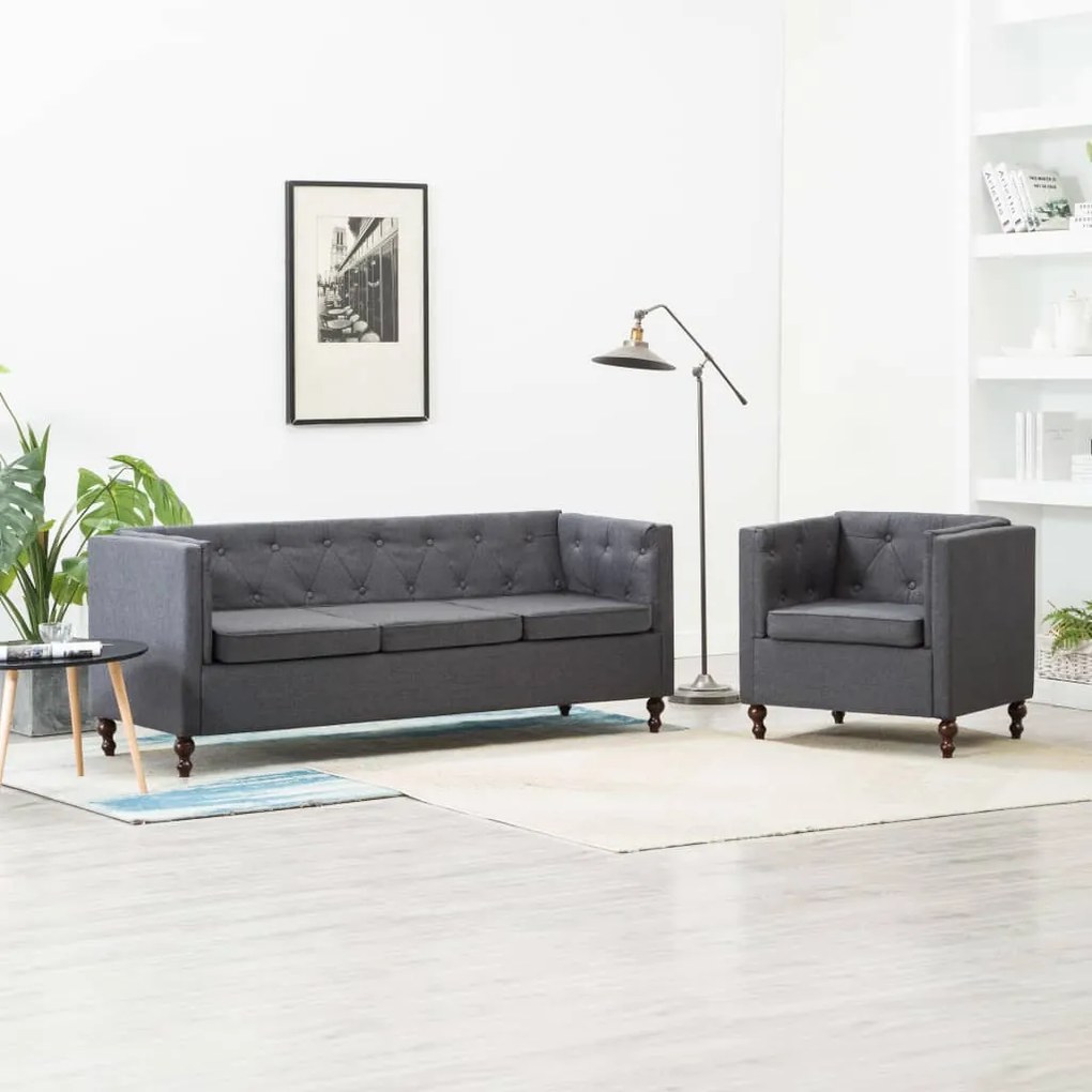 vidaXL Conj. sofás chesterfield 2 pcs estofos tecido cinzento-escuro