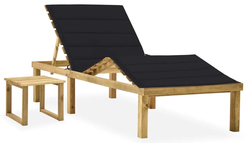 Espreguiçadeira de jardim com mesa e almofadão pinho impregnado