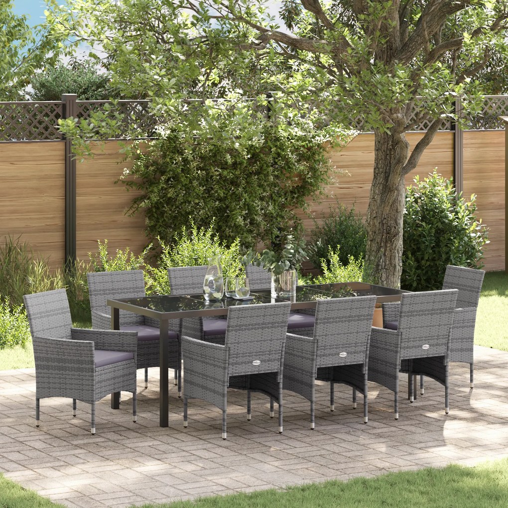 vidaXL Conjunto de Jantar para Jardim 9 Peças Cinza Vime Polipropileno