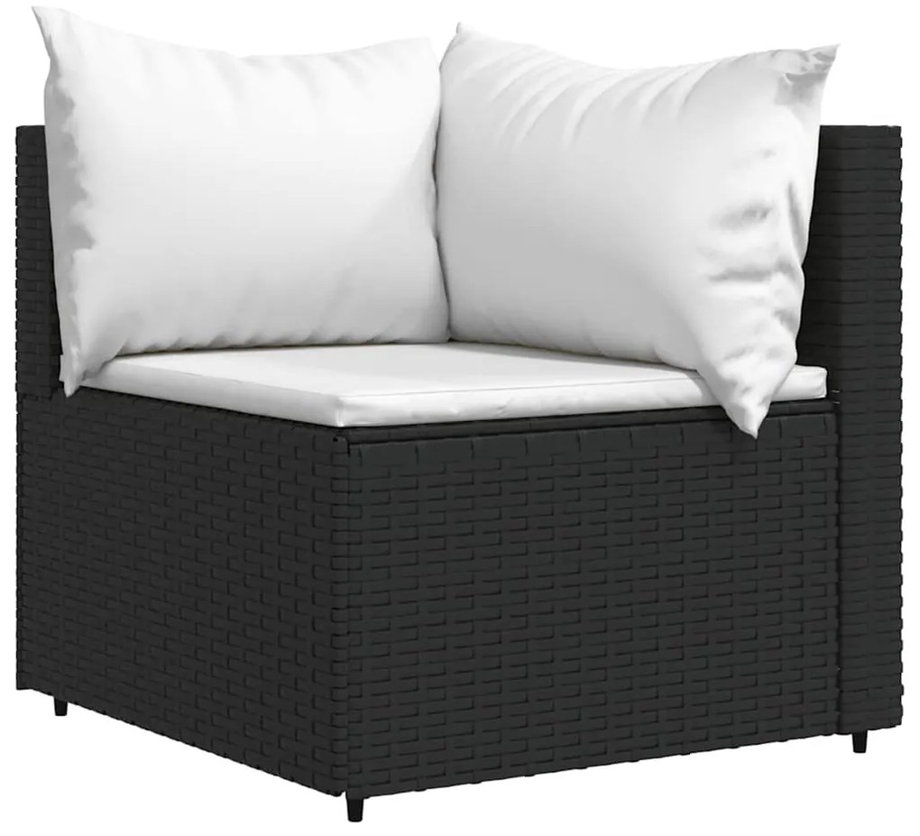 4 pcs conjunto lounge de jardim c/ almofadões vime PE preto