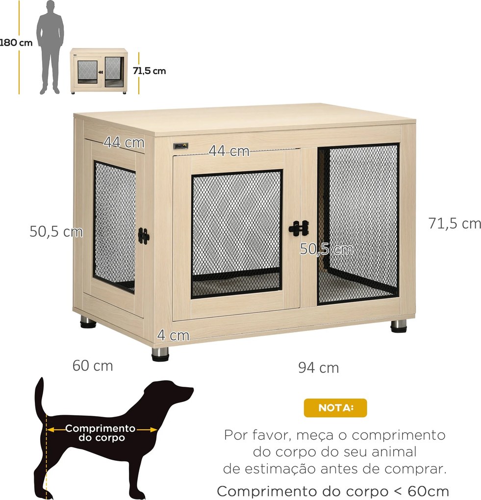 PawHut Gaiola para Cães de Madeira Mesa de Centro 94x60x71,5cm Móvel c