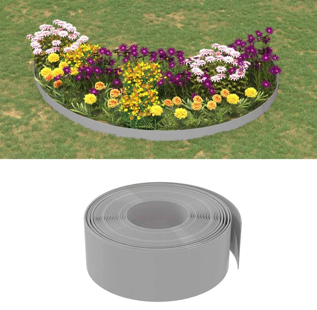 Bordas de jardim 4 pcs 10 m 20 cm polietileno cinzento
