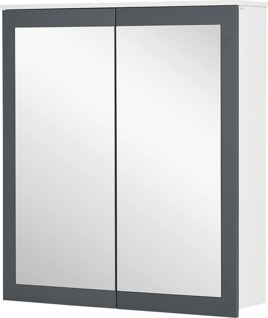 Kleankin Armário Casa de Banho Espelho 2 Portas Prateleiras Ajustáveis Design Moderno 69x17x75,5 cm Branco e Cinza | Aosom Portugal