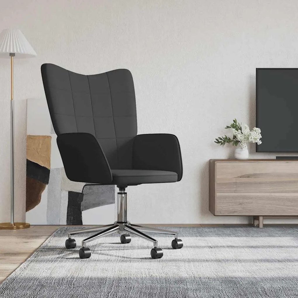 vidaXL Cadeira de descanso PVC e veludo preto