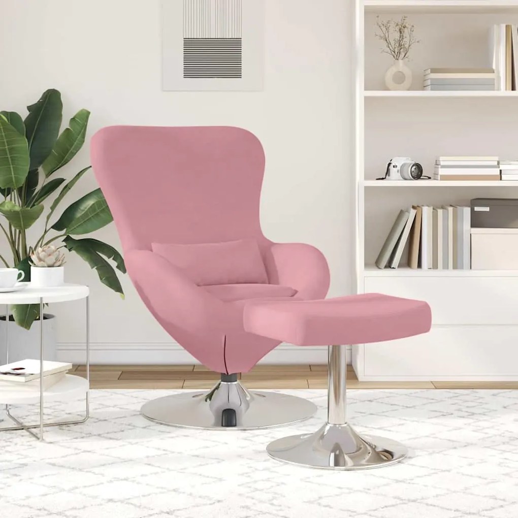 Cadeira de Ovo vidaXL com Puff Veludo Rosa