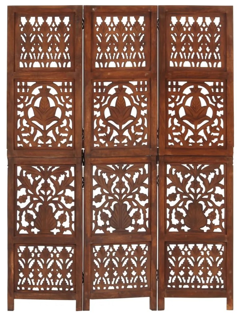 Biombo esculp mão 3 painéis 120x165cm mangueira maciça castanho