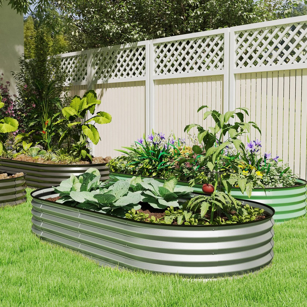 Floreira elevada em aço galvanizado com borda de borracha 181 x 93 x 30 cm prateado