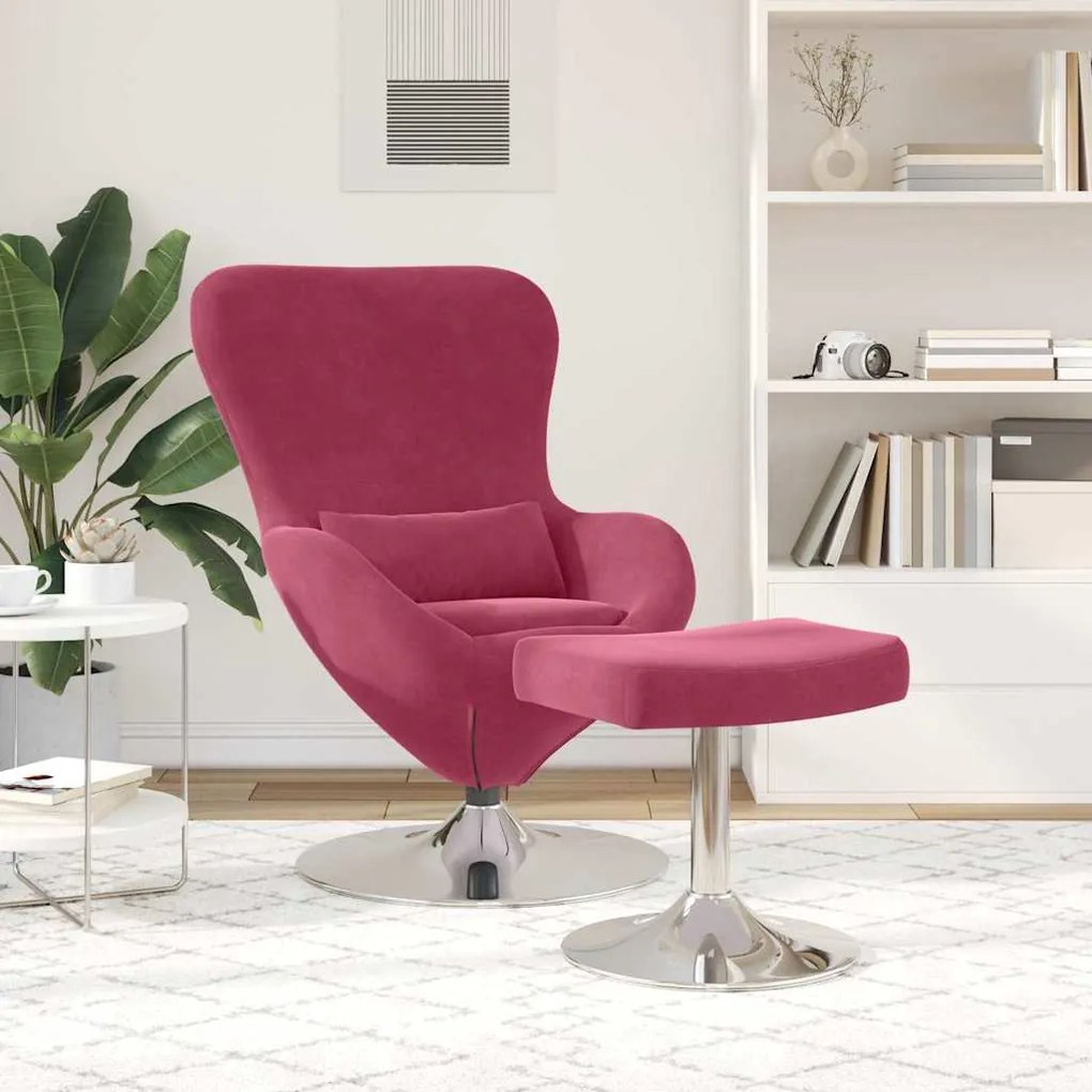 Poltrona Egg vidaXL com Puff Veludo Vermelho