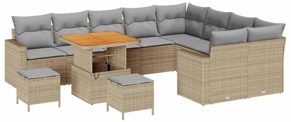 Conjunto de sofá de jardim de 12 peças com almofadas bege em rattan si