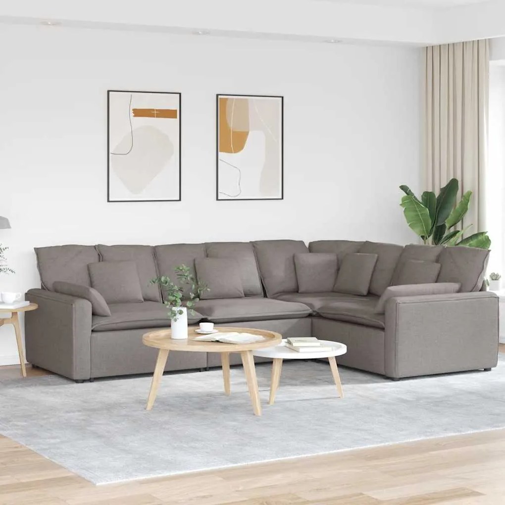 vidaXL Sofá modular com almofadas tecido castanho-acinzentado
