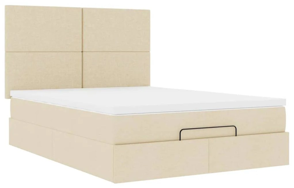 Estrutura de cama otomana com colchão tecido creme 140x200cm