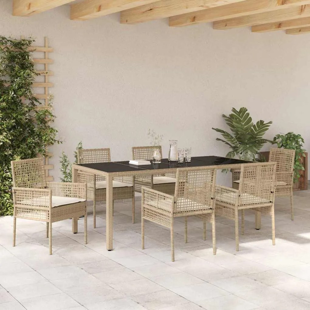 Conjunto de Jantar para Jardim 7 pcs Bege 190 x 90 x 75 cm