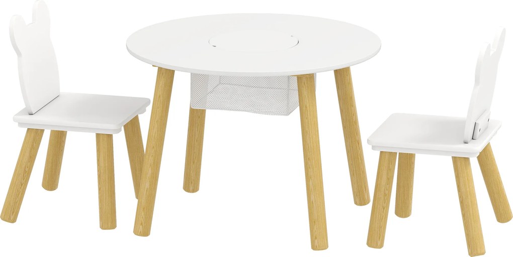 Conjunto composto por 1 mesa redonda e 2 cadeiras infantis de 3 peças, com encosto em forma de urso, para atividades, trabalhos manuais e refeições, p