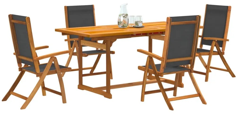 5 pcs conjunto de jantar para jardim acácia maciça e textilene
