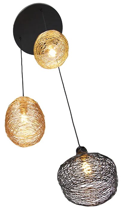 Candeeiro de suspensão preto dourado e cobre redondo 3-luzes - Sarella Design