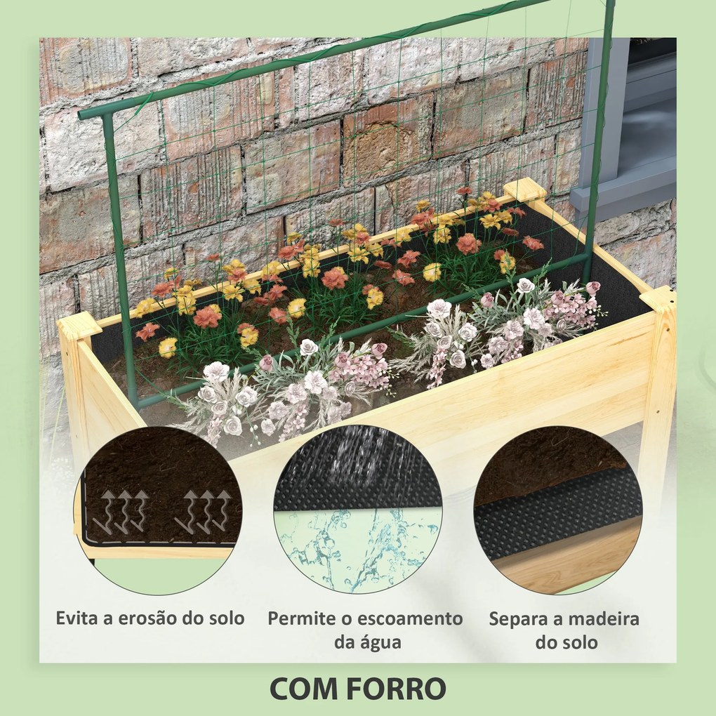 Horta Vertical Elevada com Treliça Mesa de Cultivo para Plantas Trepadeiras Flores Carga Máxima 300 kg 120x60x75 cm Madeira