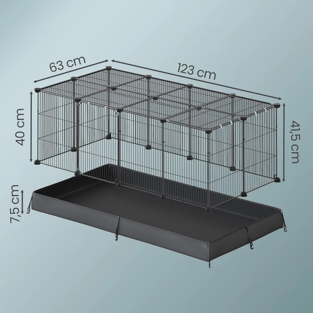 Gaiola com porta dupla para pequenos animais123 x 63 x 41,5 cm, para coelhos e porquinhos-da-índia Preto
