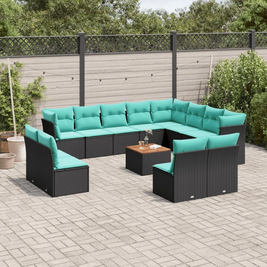 vidaXL 13 pcs conjunto de sofás de jardim com almofadões vime PE preto