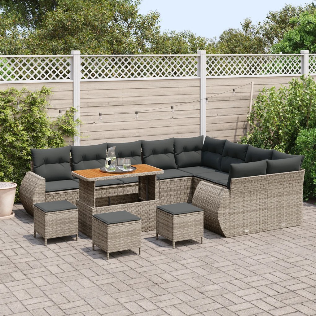 Conjunto de Sofá de Jardim vidaXL de 13 peças com Almofadas Cinza Ratt