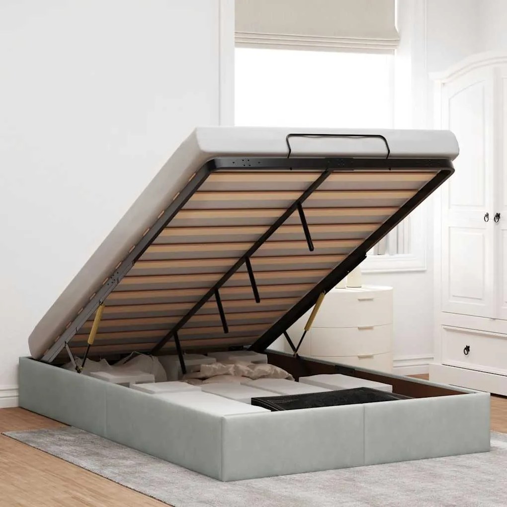Otomano Bed Frame No Colchão Cinzento Claro 120x200 cm Veludo