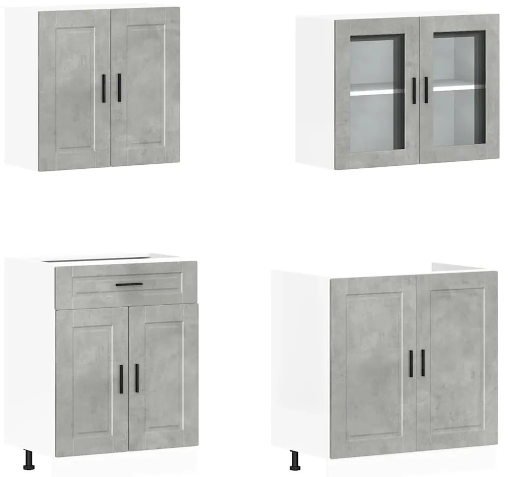 4 peças armário de cozinha conjunto Kalmar concreto cinza