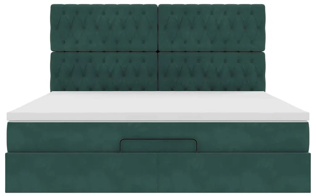 Estrutura de cama otomana com colchão verde escuro veludo