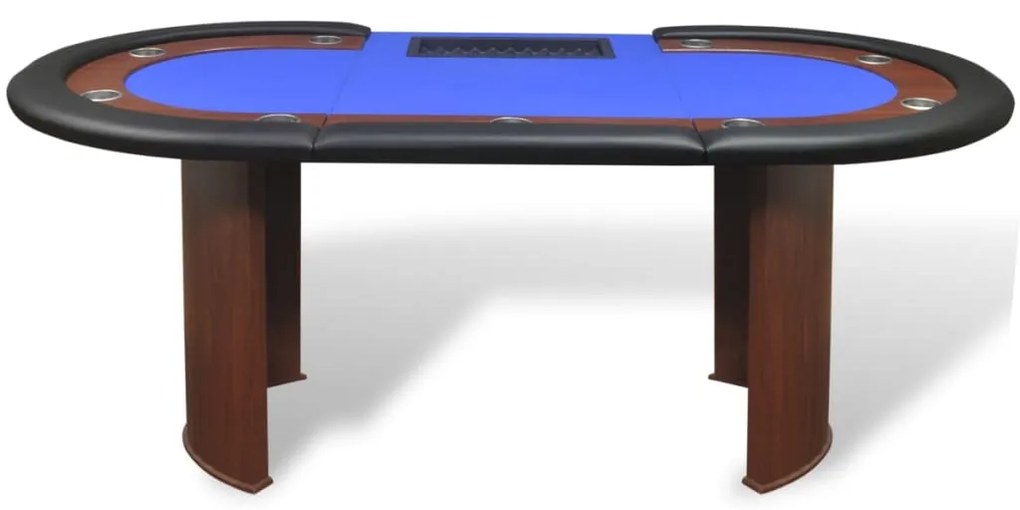 Mesa poker 10 jogadores c/ área crupiê e tabuleiro fichas azul
