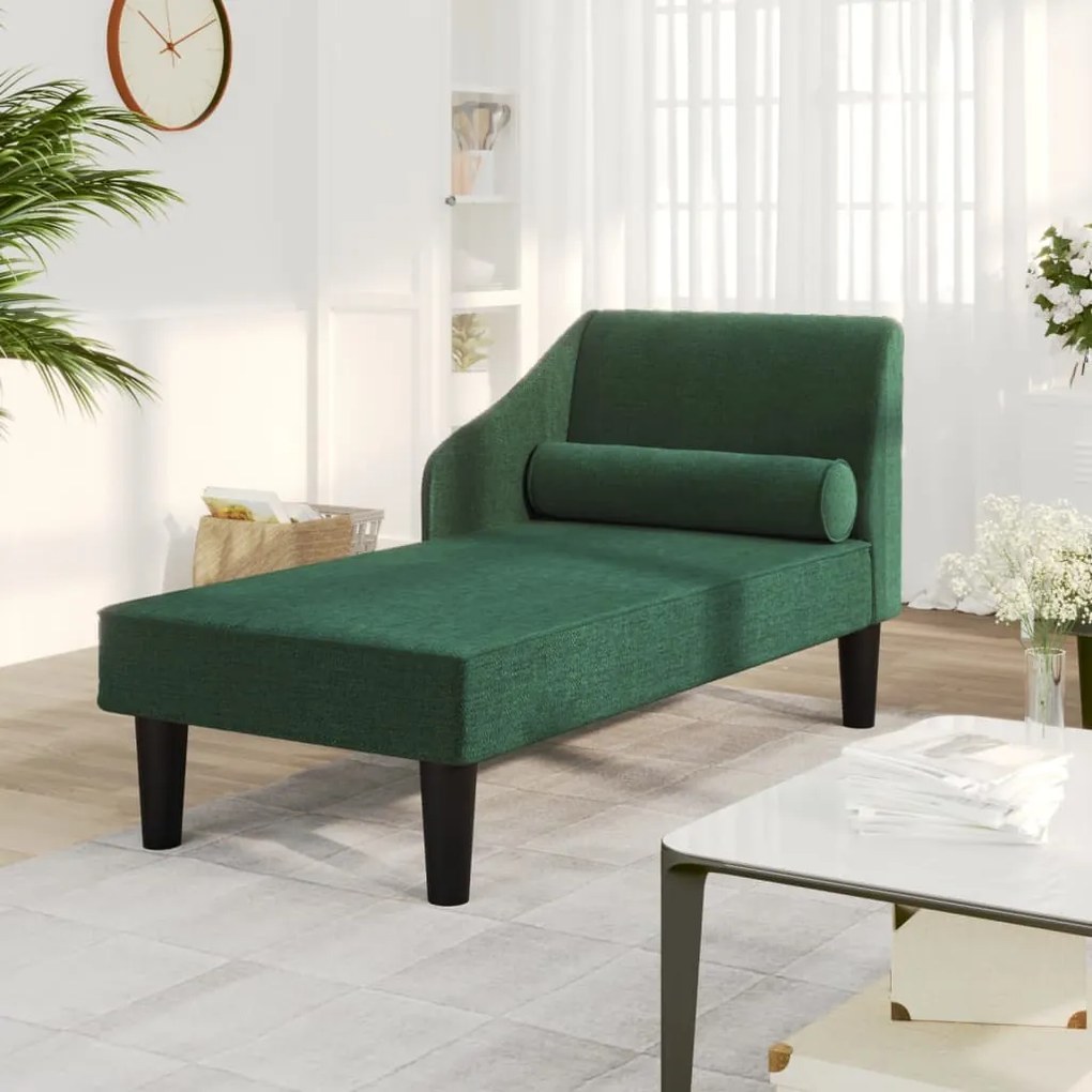 vidaXL Chaise longue com rolo tecido verde-escuro