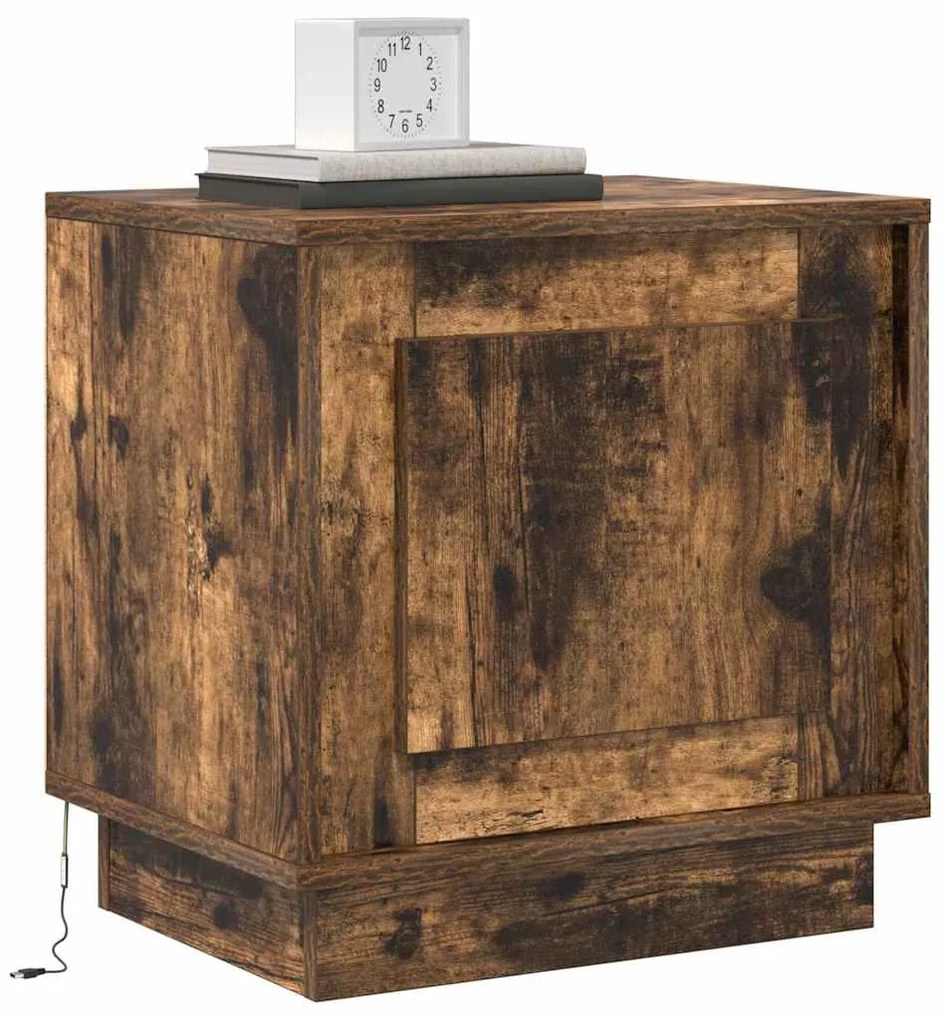 Criado-mudo com Luzes LED Carvalho Fumê 44x34,5x45 cm
