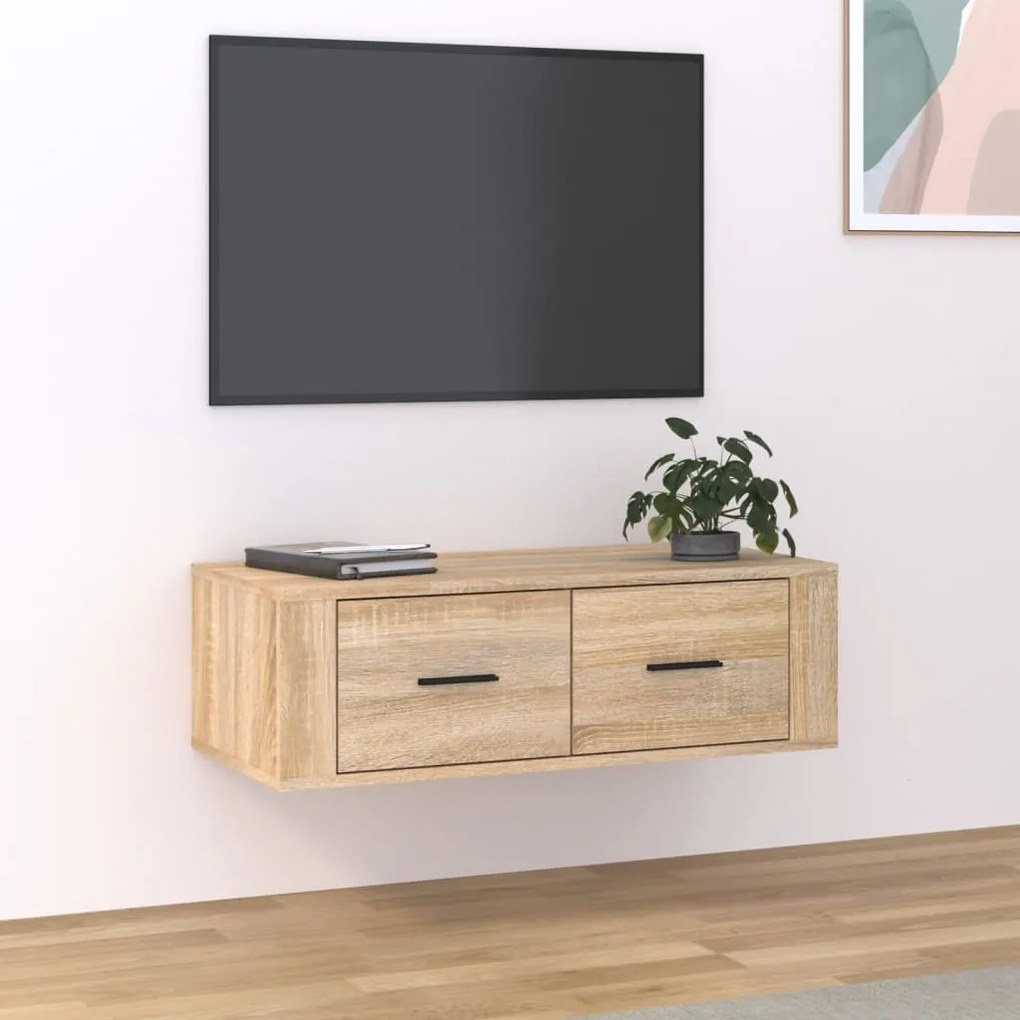 vidaXL Armário TV suspenso 80x36x25 cm deriv. madeira carvalho sonoma
