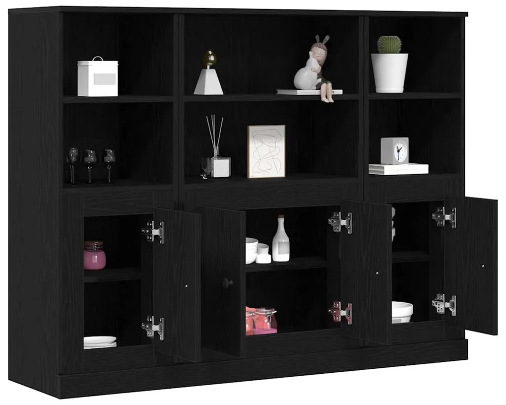 Armário Alto Carvalho Preto 132x35,5x103,5 cm Madeira de engenharia