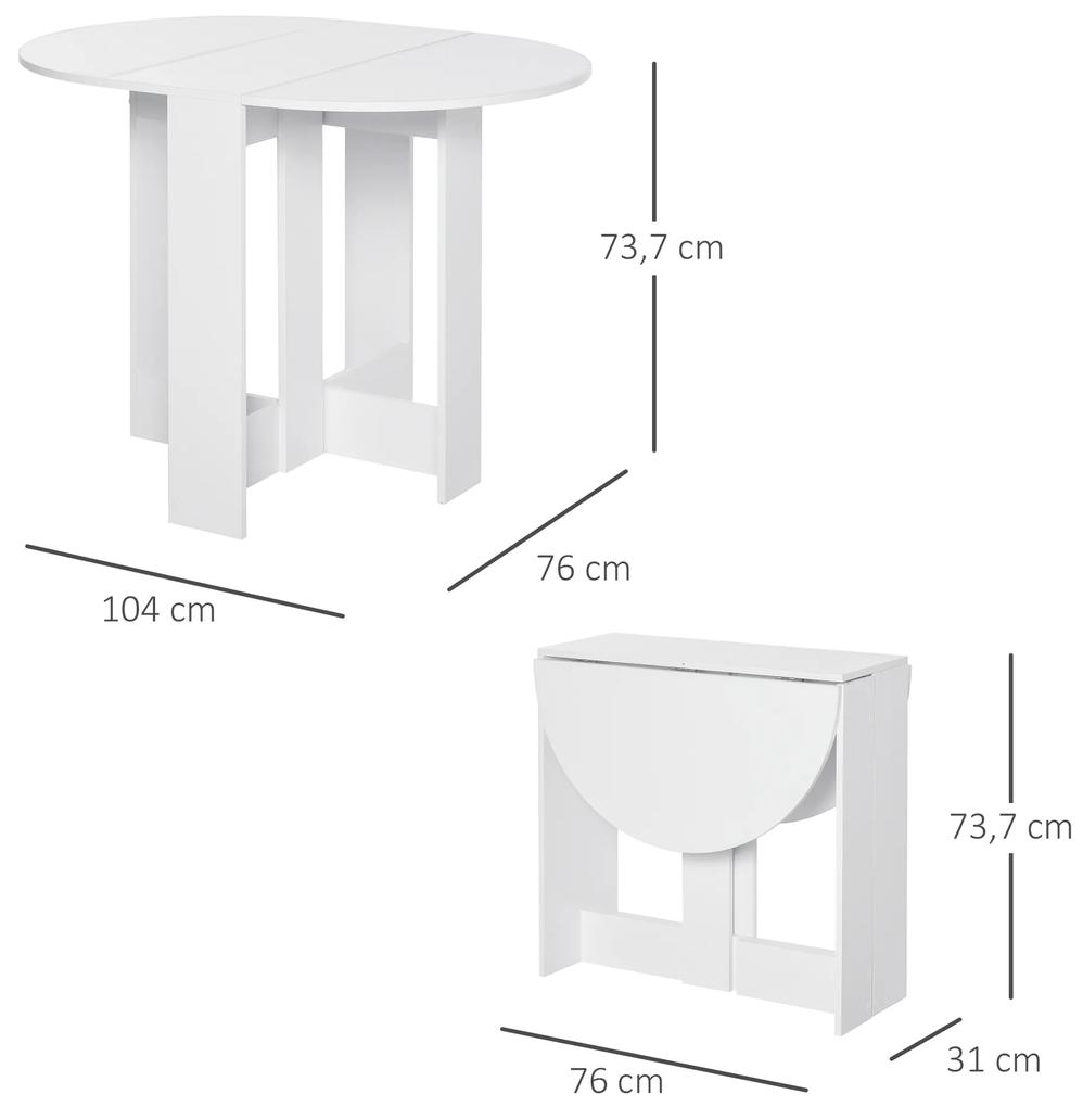 Mesa dobrável com 2 asas dobráveis ​​Mesa lateral de madeira 104x76x73,7 cm Branco