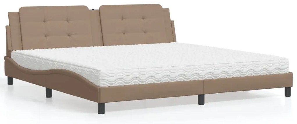 Cama com colchão 200x200 cm couro artificial cappuccino