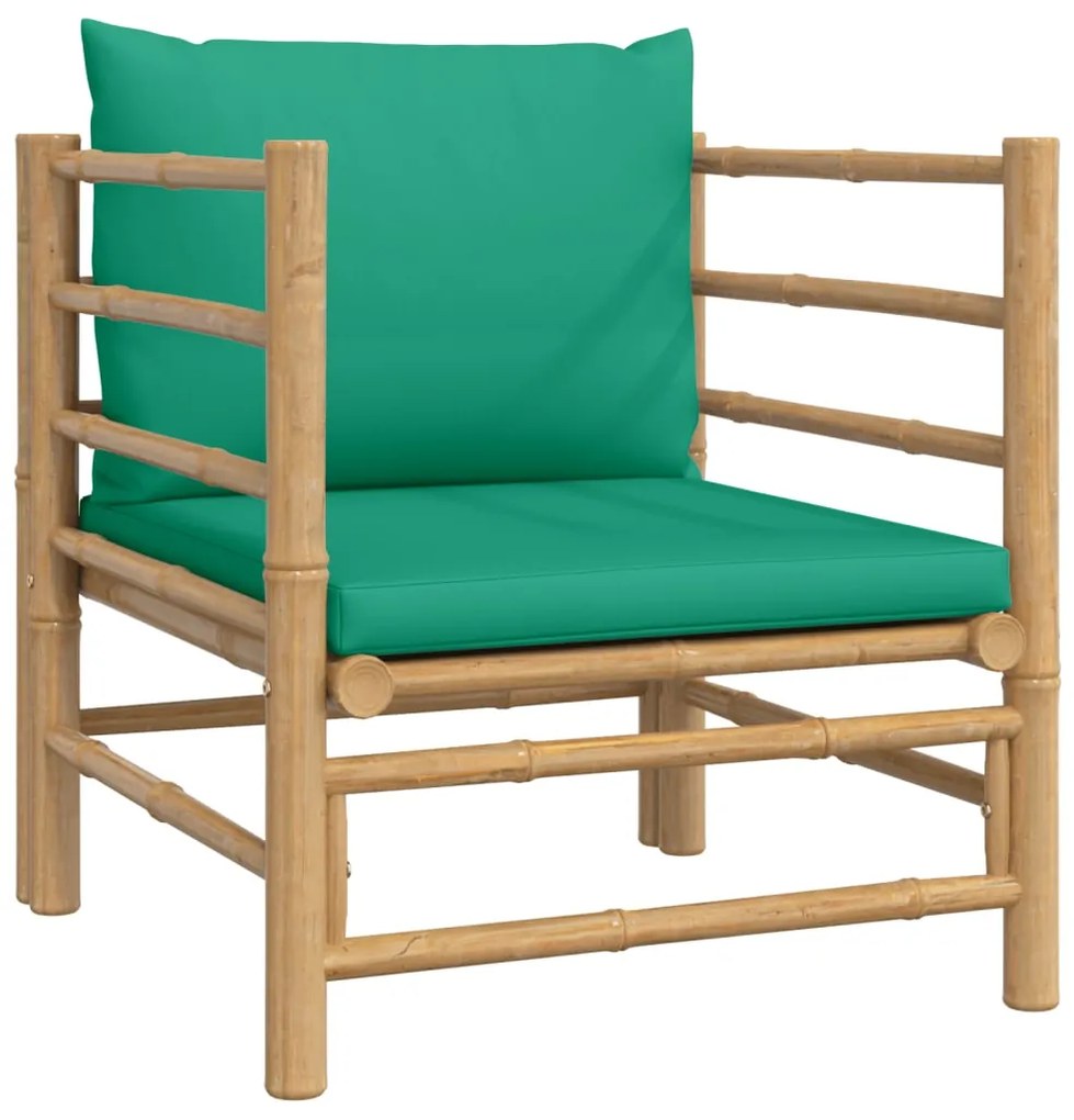 12 pcs conjunto lounge de jardim bambu c/ almofadões verdes