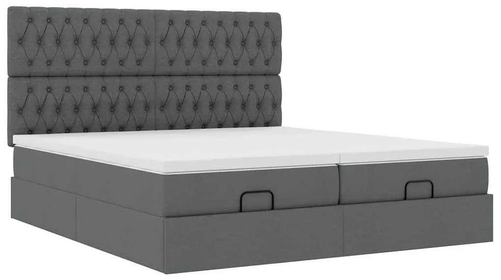 Estrutura de cama otomana com colchões tecido cinzento escuro