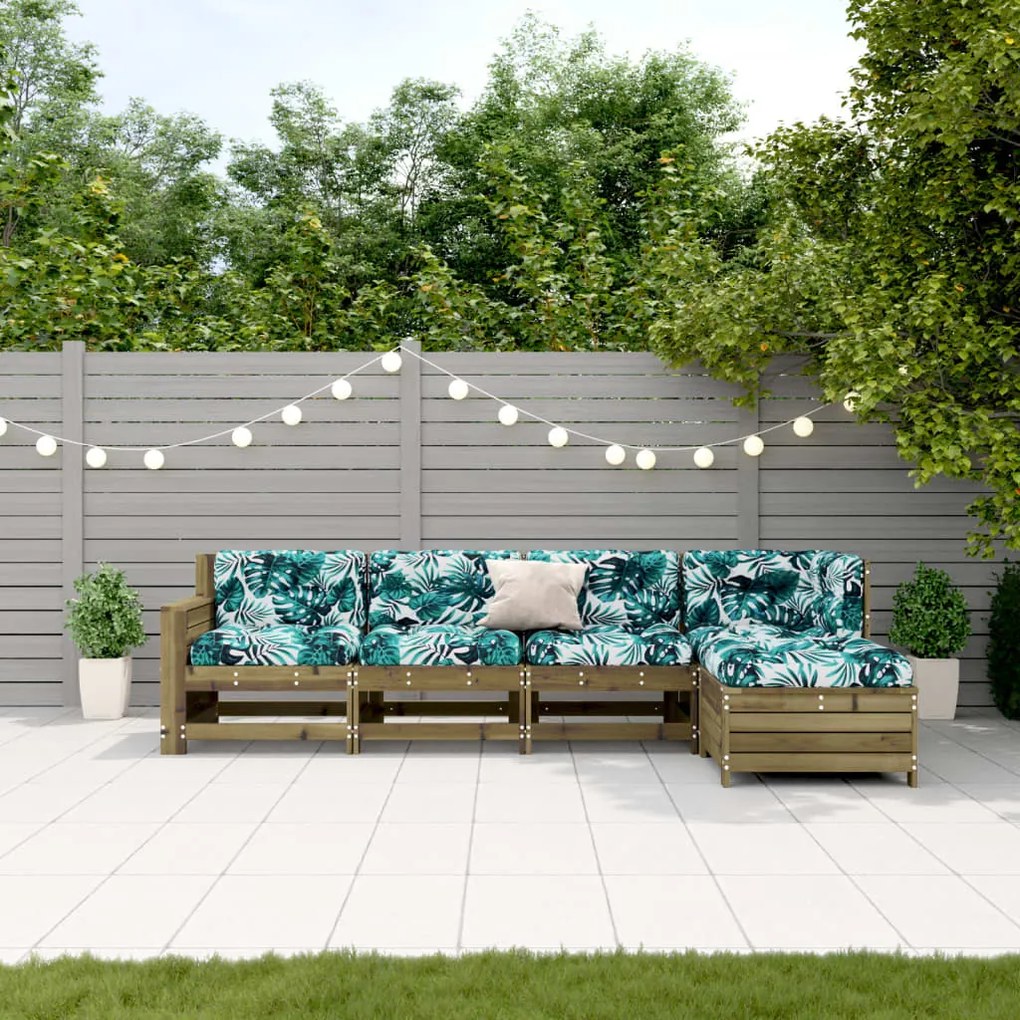 5 pcs conjunto lounge de jardim c/ almofadões pinho impregnado