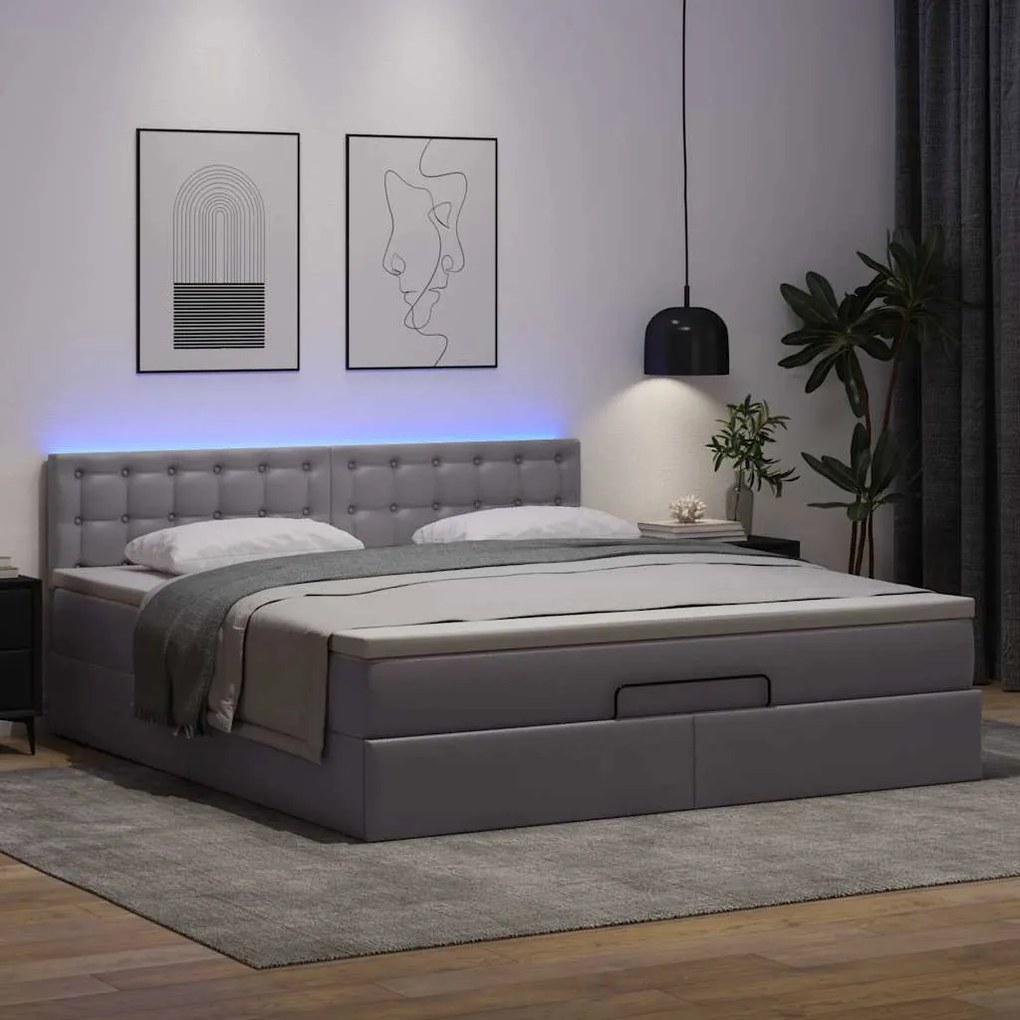 Cama otomana com colchões &amp; LEDs 180x200 cm couro artificial