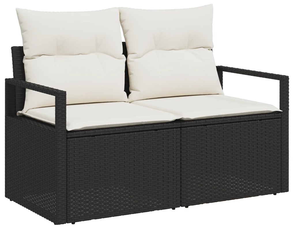 Conjunto de Sofá de Jardim com 6 Peças e Almofadas Preto Vime PE Acáci