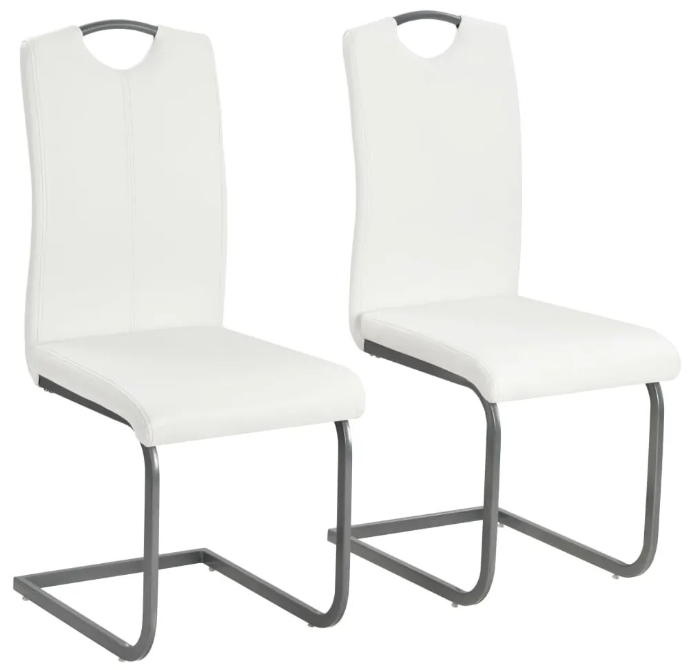 246195 vidaXL Cadeiras de jantar cantilever 2 pcs couro artificial branco