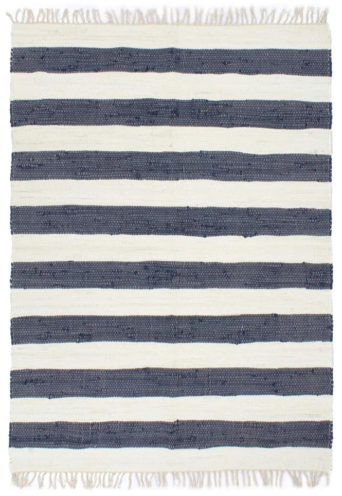 vidaXL Tapete chindi tecido à mão algodão 200x290 cm azul e branco