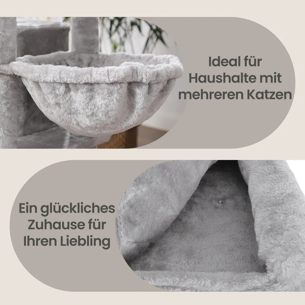 Arranhador de escalada para gatos, 55 x 40 x 164 cm e 3 cavidades cinzento