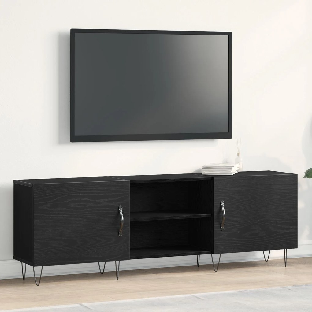 Armário para TV vidaXL Preto Carvalho 150x30x50 cm Madeira engenheirad