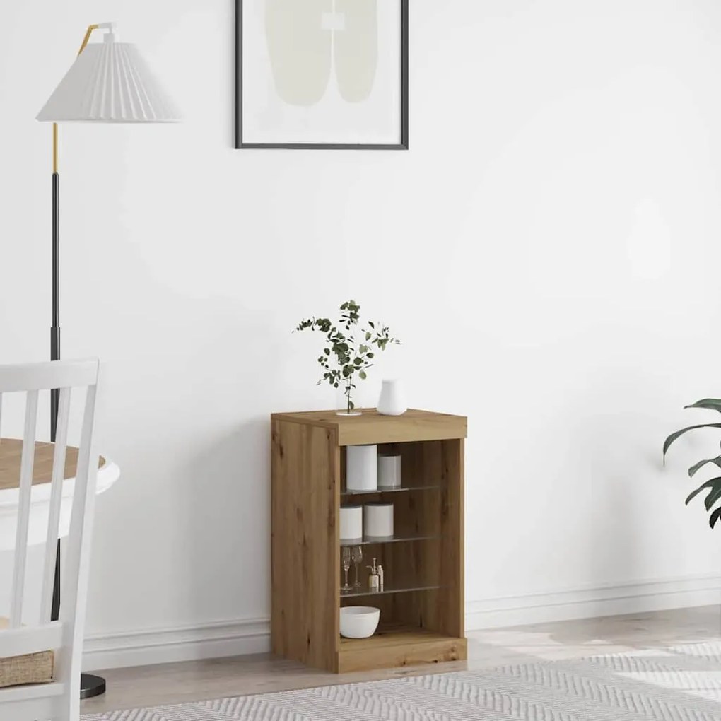 Sideboard vidaXL com Luzes LED Carvalho Artesanal 41x37x67 cm