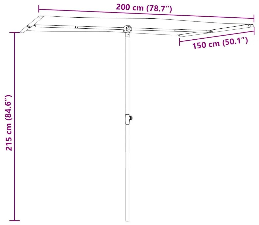 Guarda-sol de jardim com poste de alumínio 2x1,5 m bordô