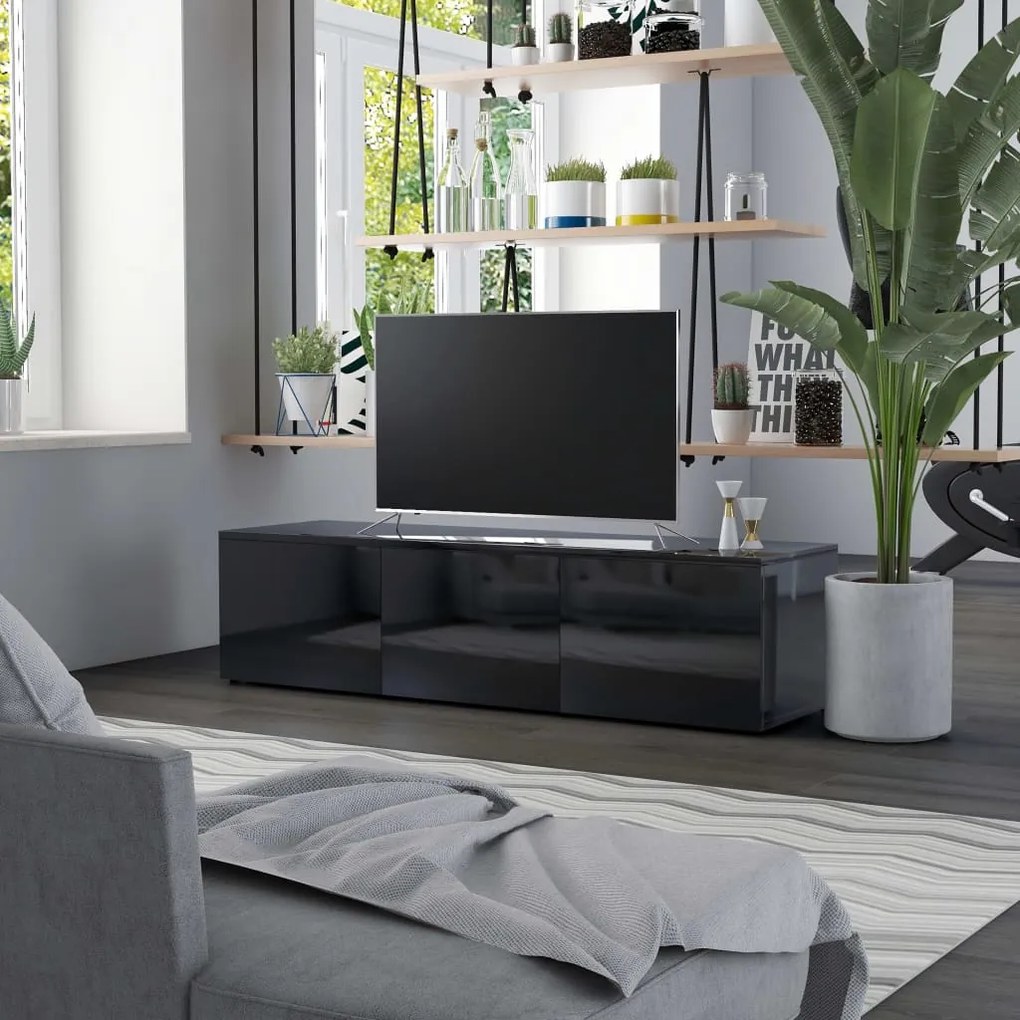 vidaXL Móvel de TV derivados de madeira preto brilhante
