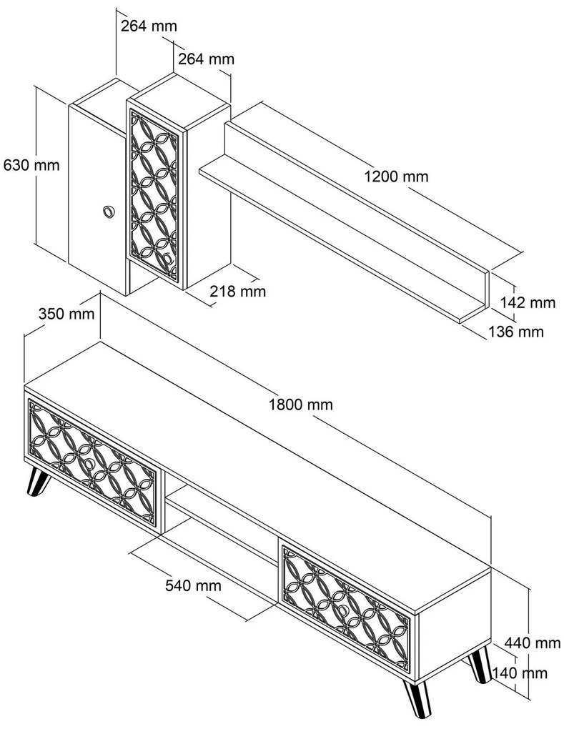 Móvel de TV ClassS – Nogueira e Branco – 180 cm x 44 cm x 35 cm