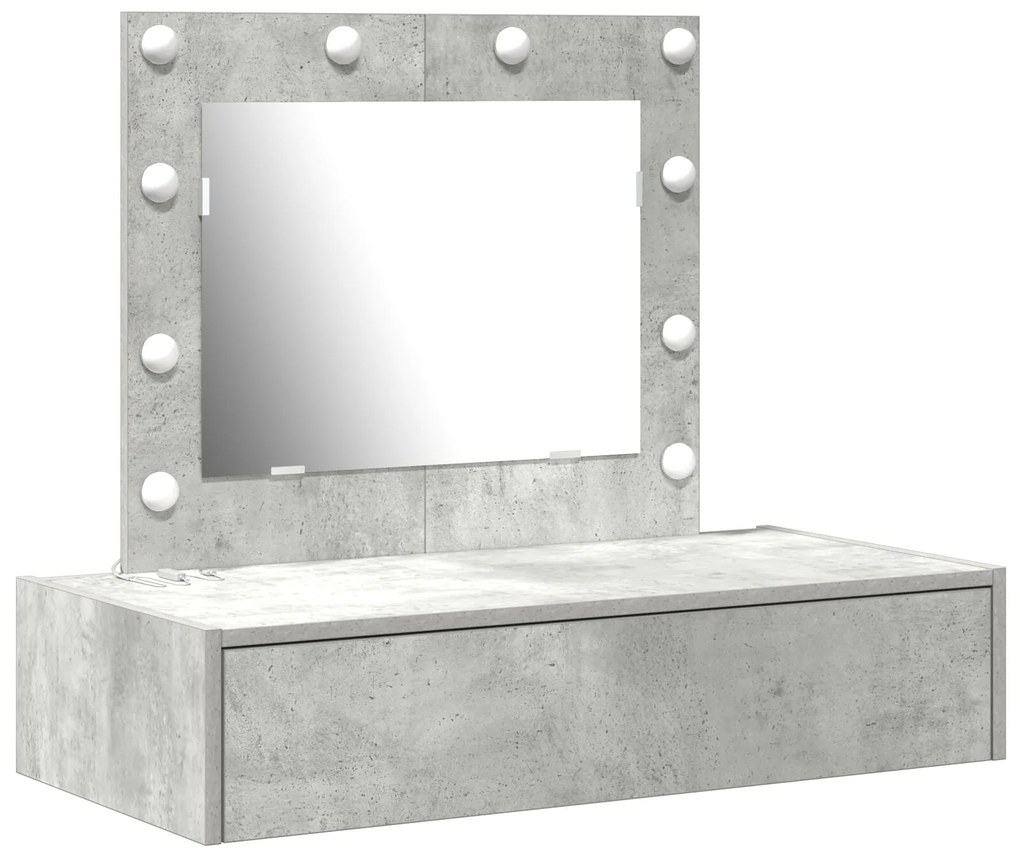 Mesa de Maquiagem Montada na Parede com Luzes LED Cinza Concreto