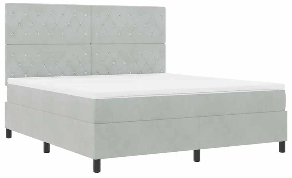 Cama Box com Colchão &amp; Luz LED Cinza Claro 180x200 cm Veludo