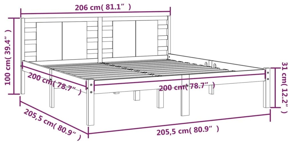 Cama sem colchão 200x200 cm madeira de pinho maciça branco